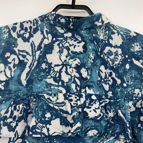 Pilcro Abstract Fkirak Crop Butto Top Sz XL Ruffle Indie Boho Anthro Boxy Resort - Picture 9 of 11